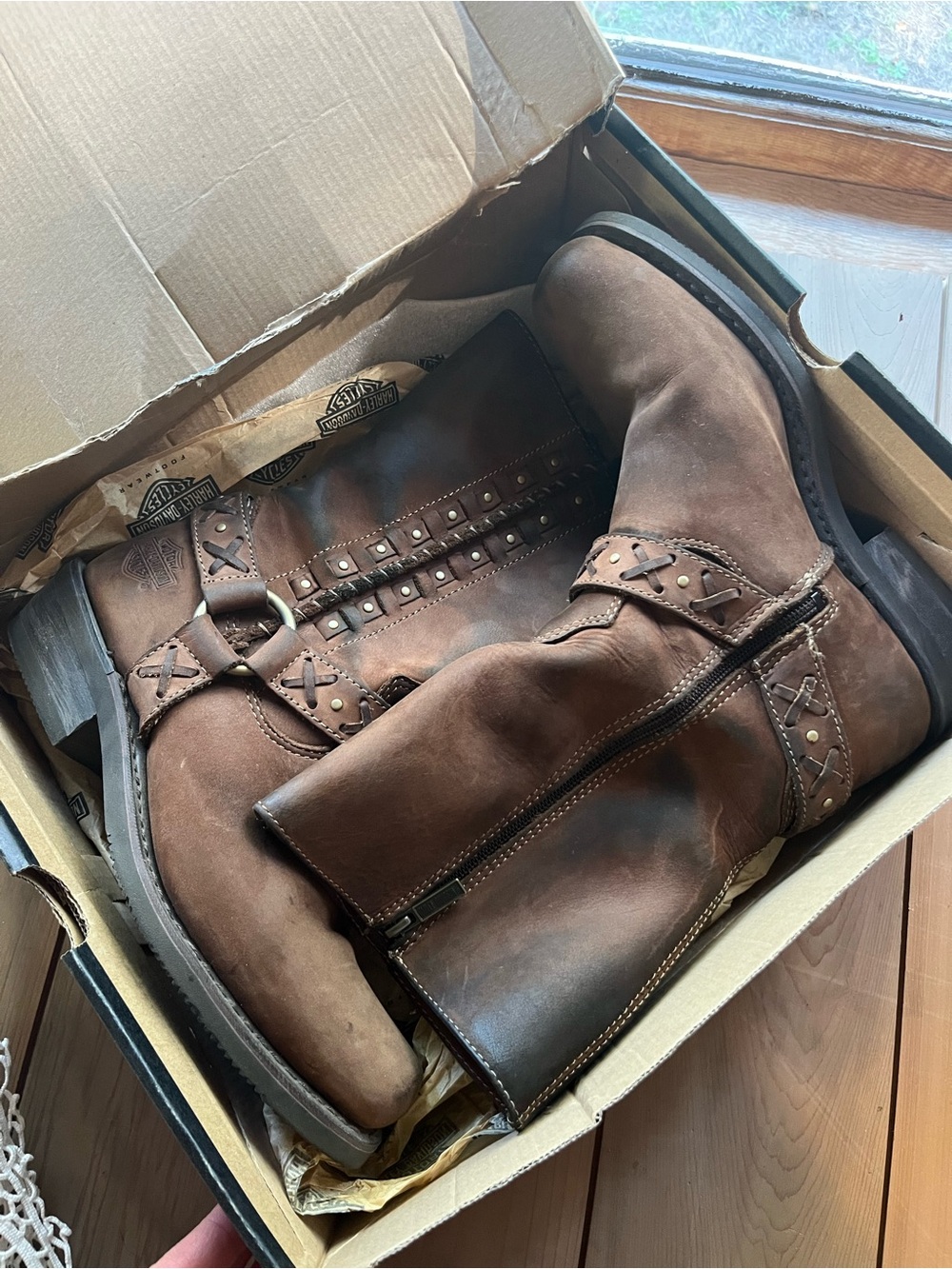 Harley Davidson Tan Auburn Leather Motorcycle Boots W9